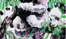 O panda negativo<br>2011, acrílico, esmalte sintético, cola de madeira,
tinta da índia e marcador de têmpera sobre tela, 120x80cm