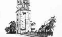 Charles Chauderlot<br>Le Clocher, 2013 - Tinta da China sobre papel - 76 x 56 cm © 