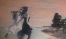 <br>© António Trindade 
“Landscape with two girls. After John Kensett – 
( Paisagem com duas raparigas . Depois de John Kensett)” , 2013 
Óleo sobre tela -  90 X 150CM
