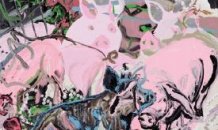 Ainda sobram pérolas<br>2011, acrílico, esmalte sintético, cola de madeira,
tinta da índia e marcador de têmpera sobre tela, 220x180cm